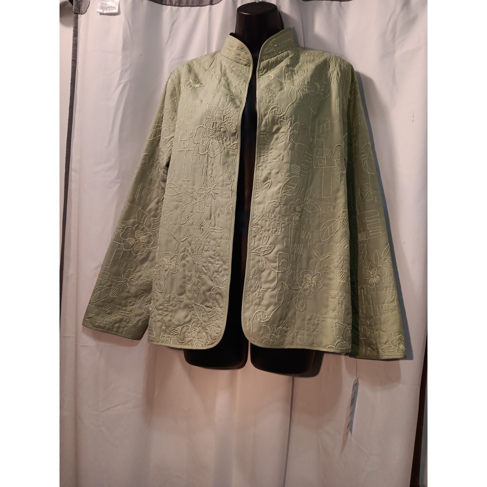 Quilted Nwt 90s Y2k Green‎  Floral Embroidery Lined Blazer Office Jacket Size 10